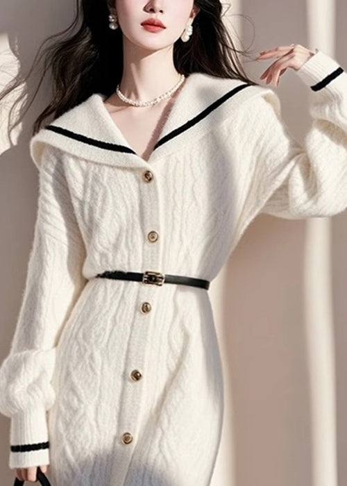 Sweater White French Fall Button Dress Collar Knit Sailor