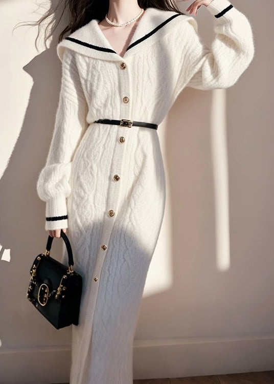 Sweater White French Fall Button Dress Collar Knit Sailor