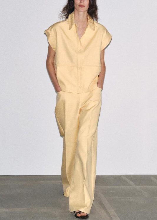 Two Tops Cotton Collar Pants Peter Pan Yellow Pieces French And