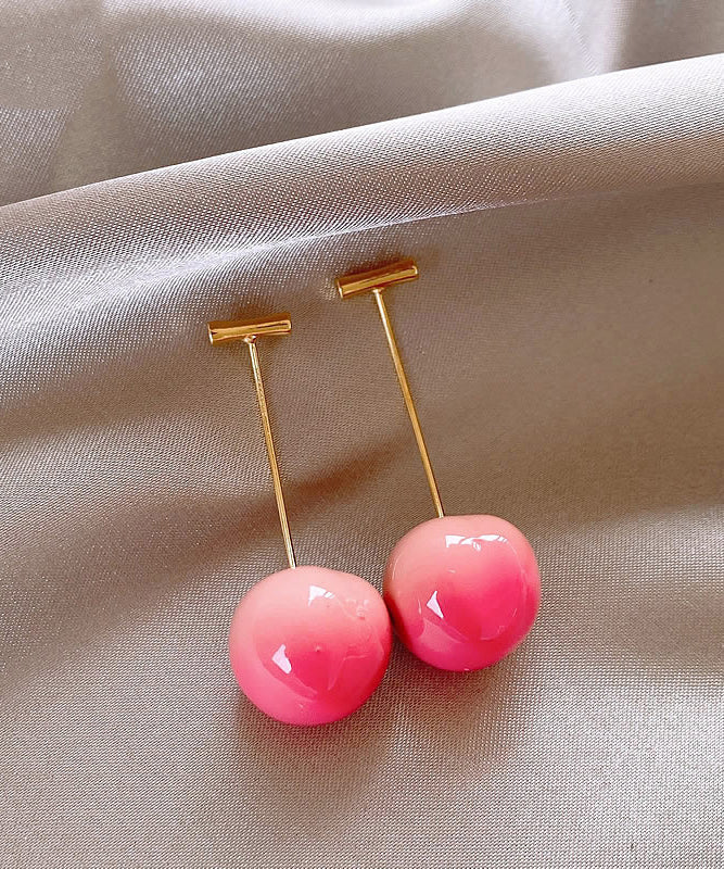 Pink Alloy Color Copper Drop Cherry Gradient Earrings