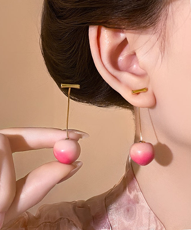 Pink Alloy Color Copper Drop Cherry Gradient Earrings