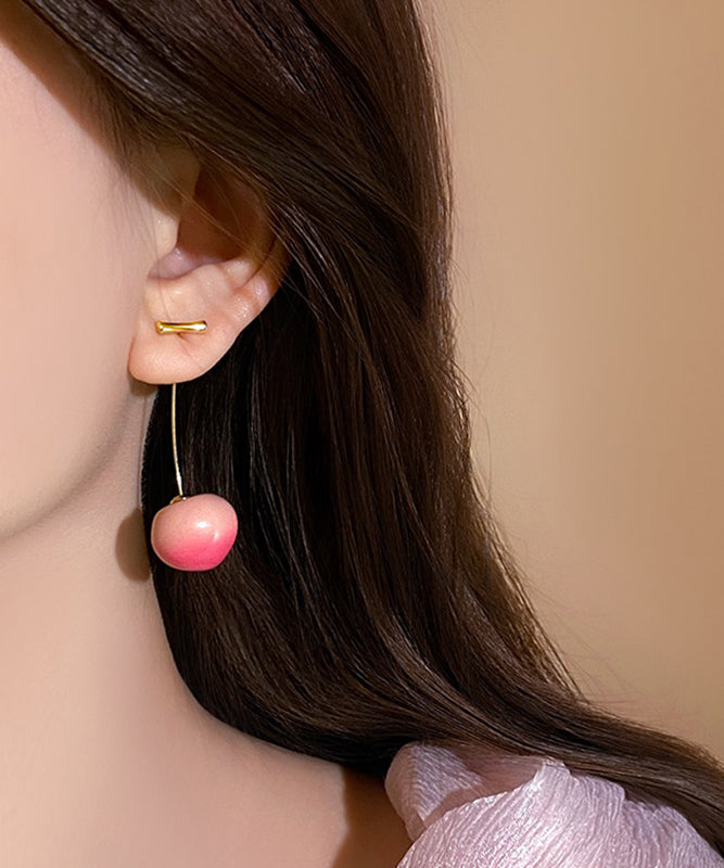 Pink Alloy Color Copper Drop Cherry Gradient Earrings
