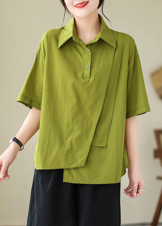 Cotton Blouse Peter Patchwork Green Collar Summer Tops Pan