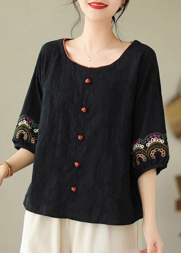 Handmade Half Sleeve Tops Black Embroidere Patchwork