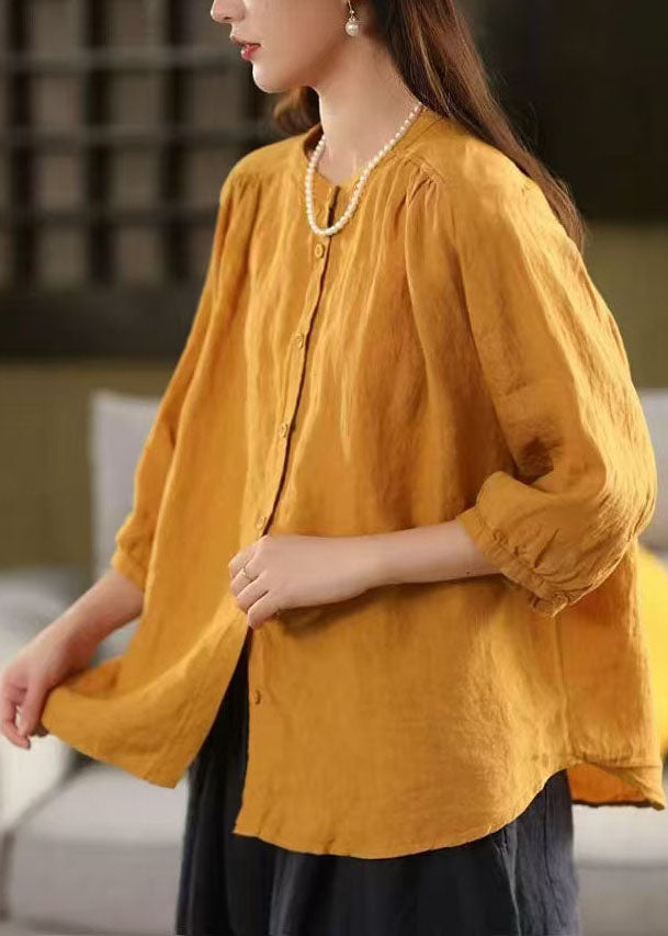 Yellow Blouses Oversized Bracelet Sleeve Handmade Linen