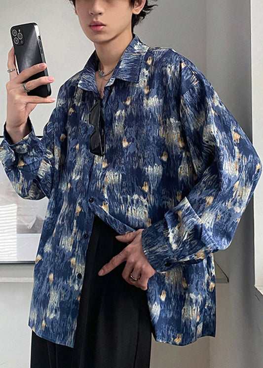 Chemise à manches longues pour homme avec peinture à l'huile et ciel étoilé de Hong Kong HG022