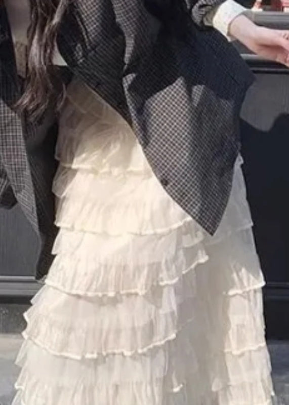 Elastic Skirts Layered Italian Waist Summer Solid Tulle Beige