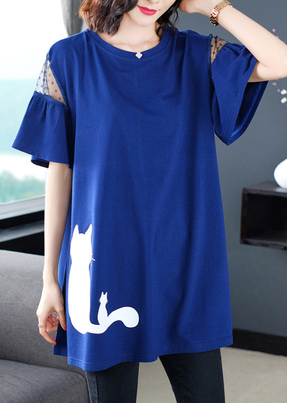 Print T O-Neck Italian Blue Shirt Summer