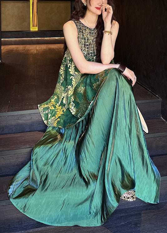 Patchwork Dresses Italian Sequins O Tulle Silk Neck Green