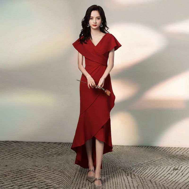 Short-Sleeve V-Neck Tiered Mermaid Gown (Various Designs)