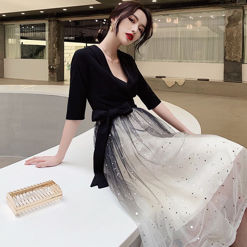 Elbow-Sleeve Sequined A-Line Evening Gown (Various Designs)