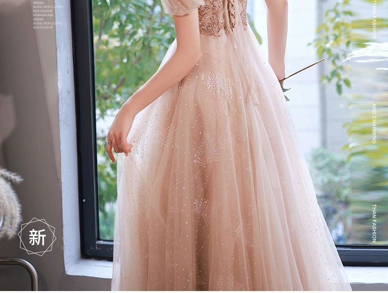 Puff-Sleeve Sequined Lace-Up Back A-Line Evening Gown (Various Designs)