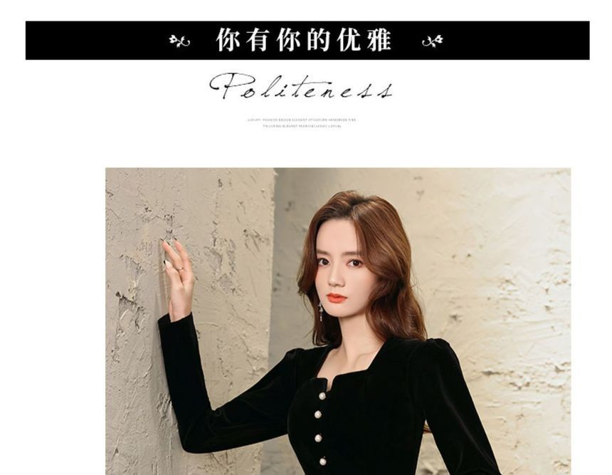 Long-Sleeve Sequin A-Line Evening Gown