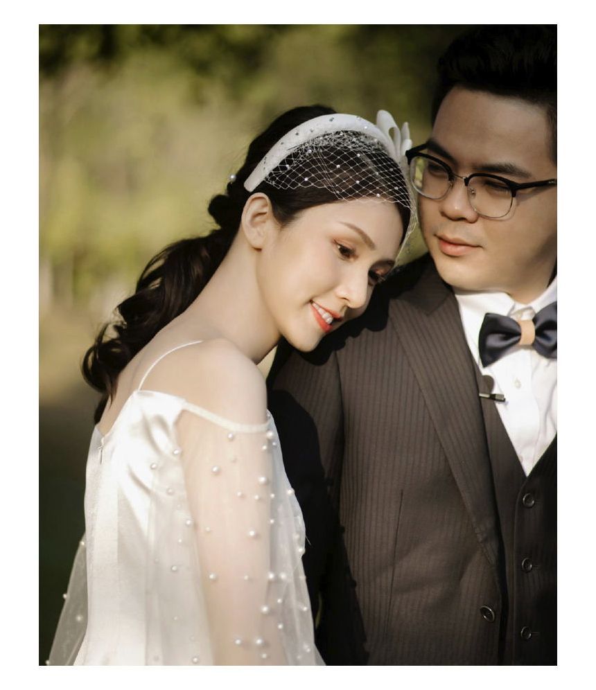 Long-Sleeve Cold-Shoulder A-Line Wedding Gown