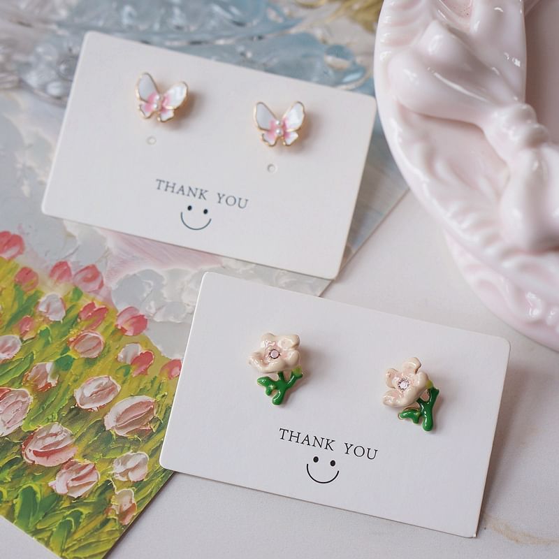 / Earring Butterfly Stud Alloy Floral