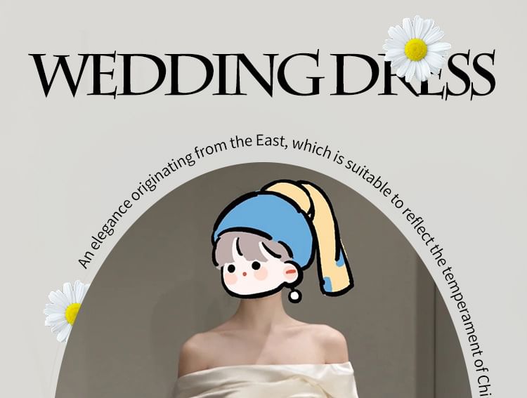 Long-Sleeve Off Shoulder Plain Sheath Wedding Gown