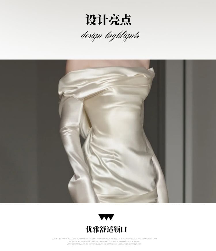 Long-Sleeve Off Shoulder Plain Sheath Wedding Gown