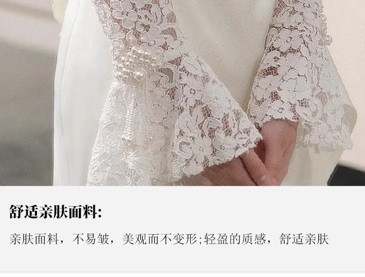 Long-Sleeve Lace Asymmetrical Sheath Evening Gown