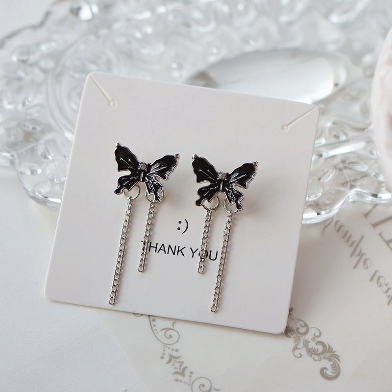 / Clip Enamel Butterfly Drop On Earring
