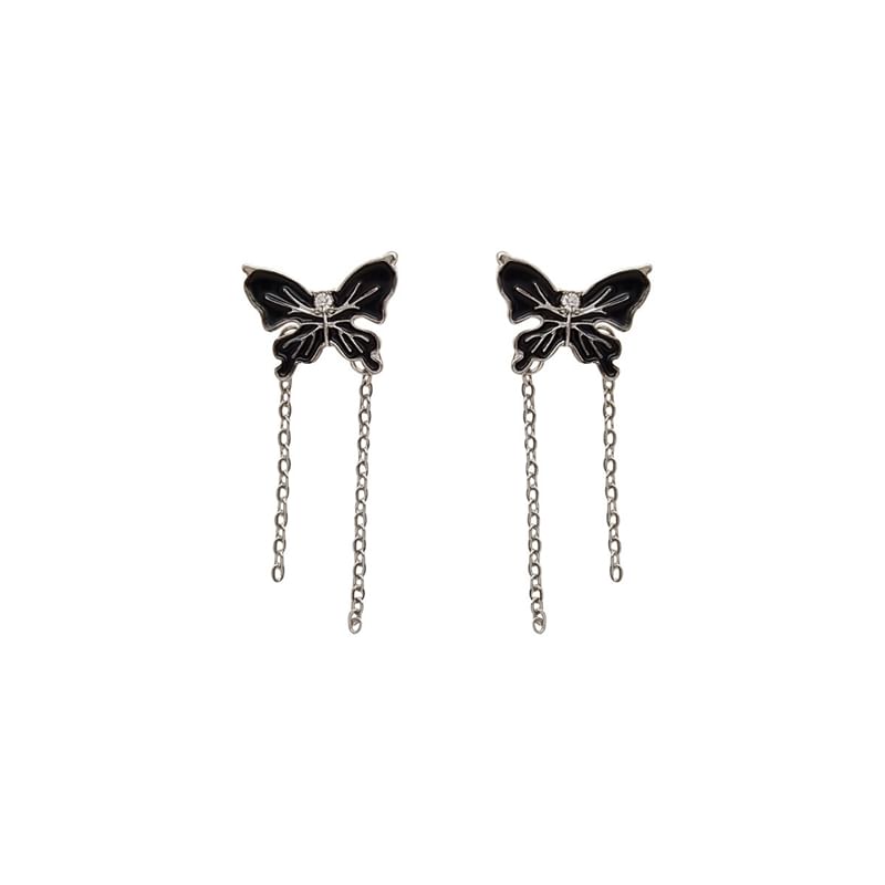 / Clip Enamel Butterfly Drop On Earring