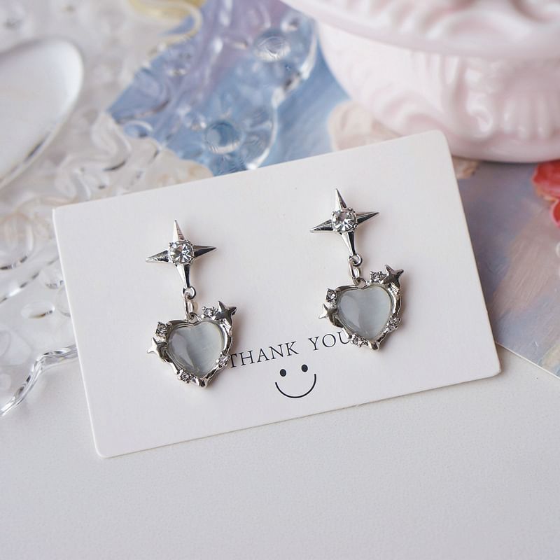 / Rhinestone Heart Earring Drop On Clip
