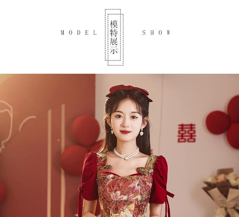 Short-Sleeve Floral Bow Mesh A-Line Evening Gown