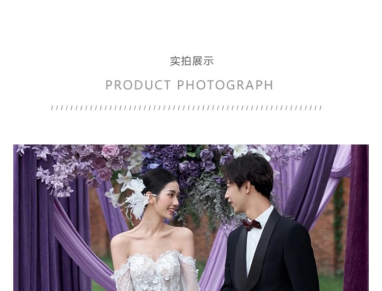 Off-Shoulder Long-Sleeve A-Line Lace Wedding Gown