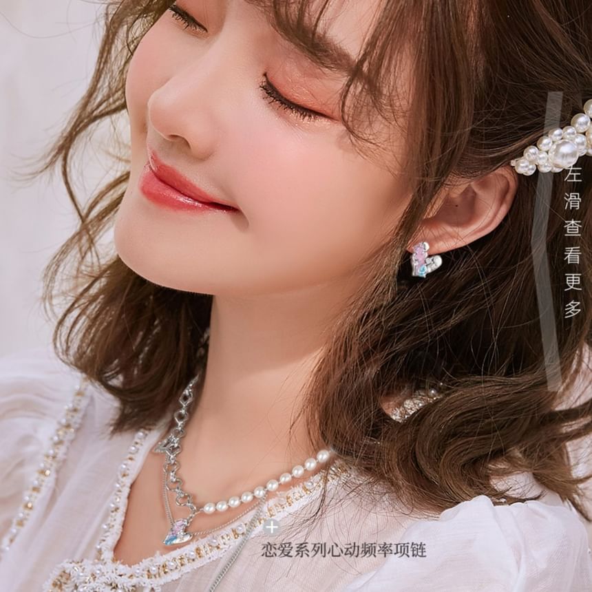 / Stud Sterling Silver Cuff Earring Ear Panel Heart