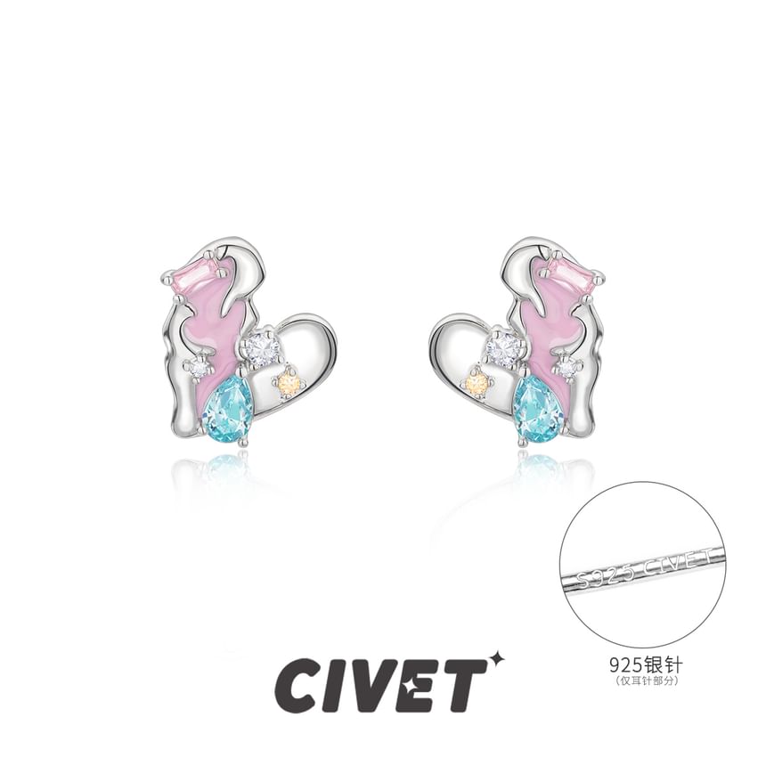 / Stud Sterling Silver Cuff Earring Ear Panel Heart