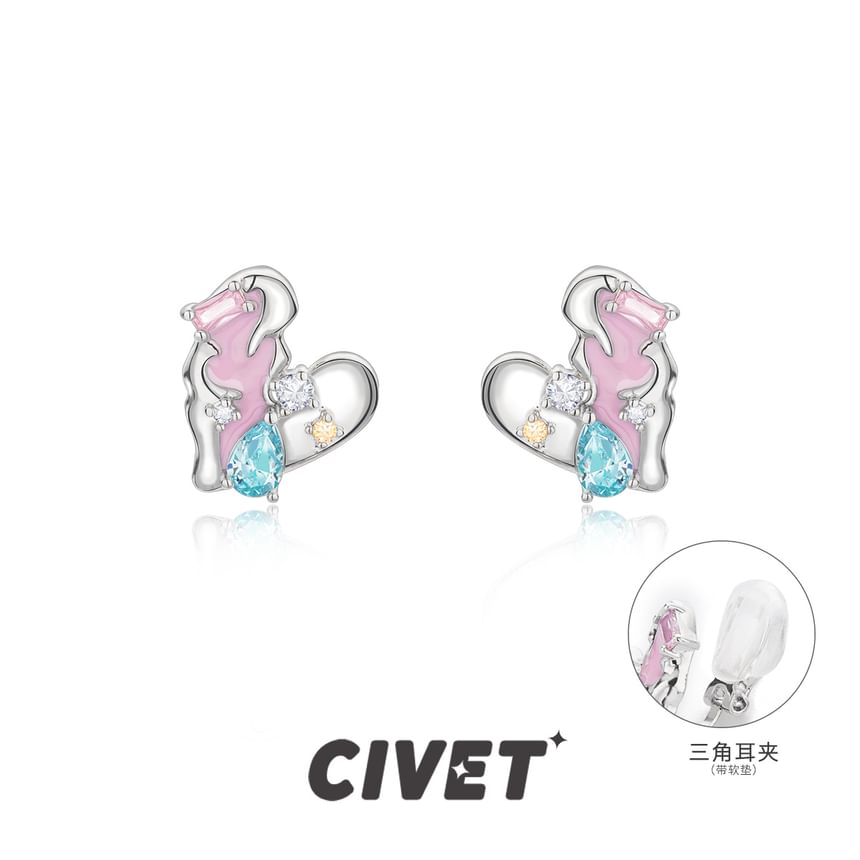 / Stud Sterling Silver Cuff Earring Ear Panel Heart