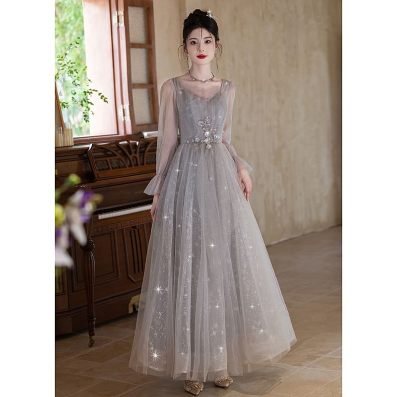 Glitter Mesh A-Line Evening Gown (Various Designs)