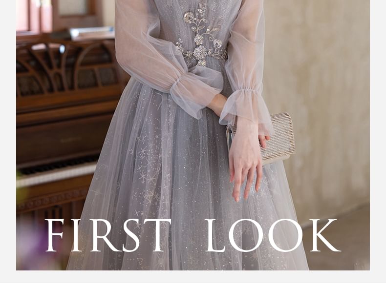 Glitter Mesh A-Line Evening Gown (Various Designs)