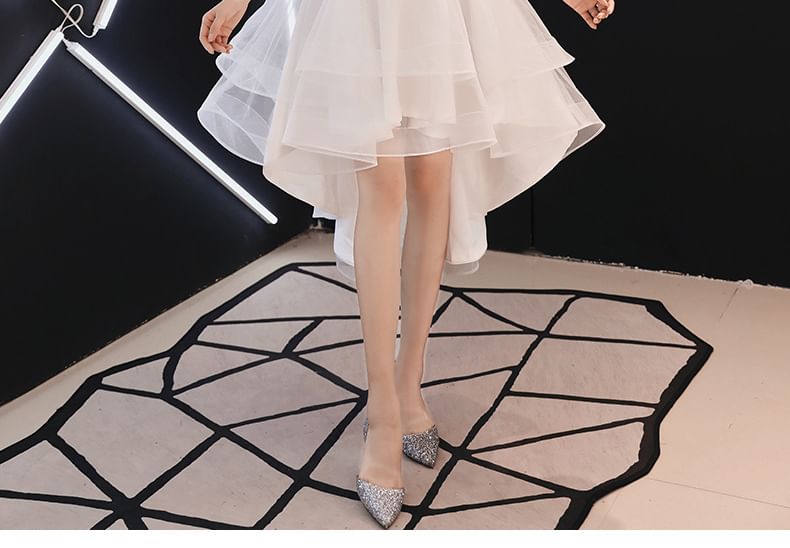 Short-Sleeve Sequin Mesh Panel A-Line Cocktail Dress (Various Designs)