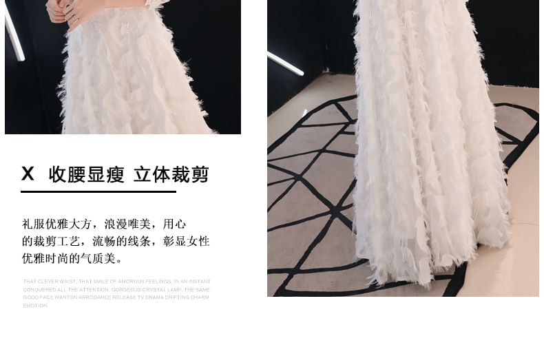 3/4-Sleeve Round Neck Lace Fringed A-Line Evening Gown / Midi Dress