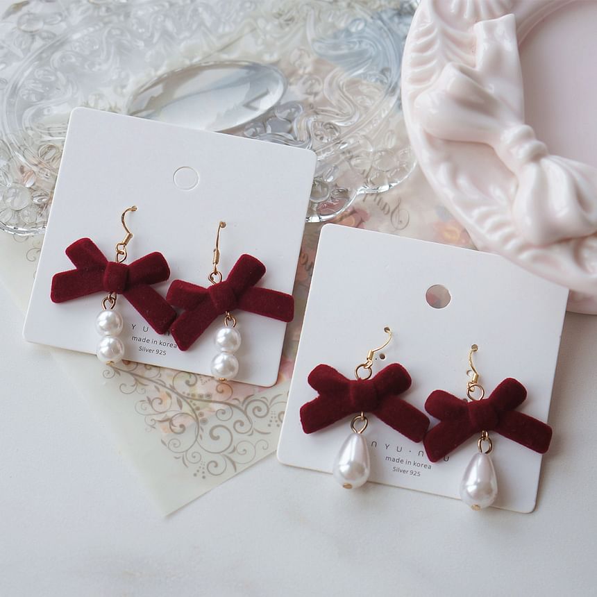 / Pearl Hook Clip-On Faux Earring Drop Bow