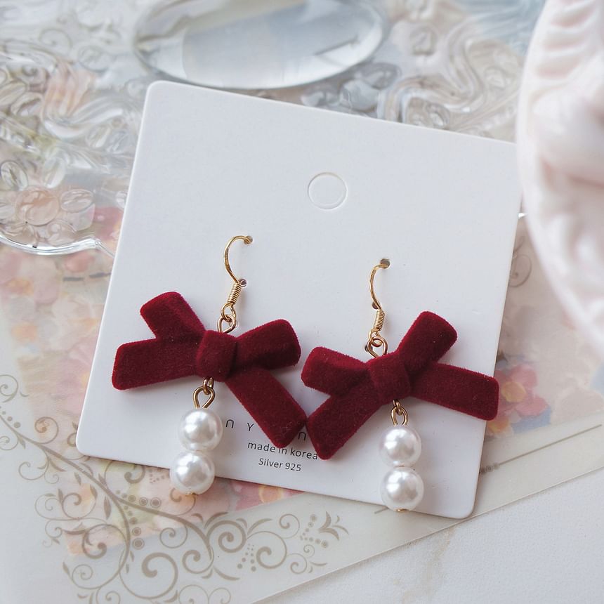 / Pearl Hook Clip-On Faux Earring Drop Bow