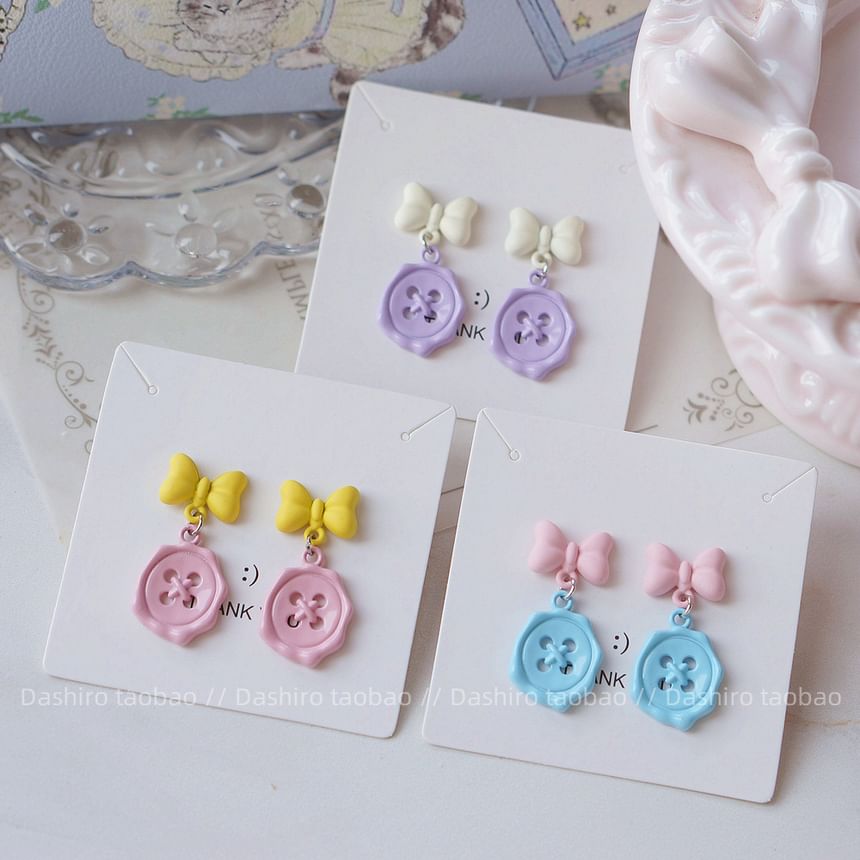 / Drop Bow Clip-On Button Earring