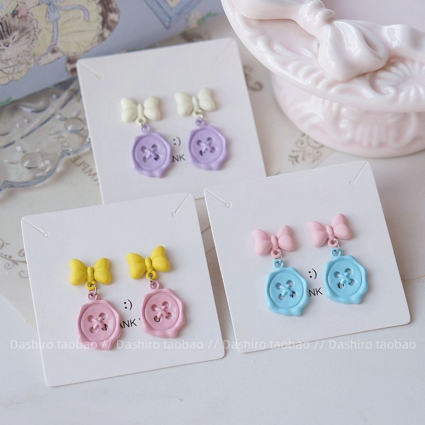 / Drop Bow Clip-On Button Earring