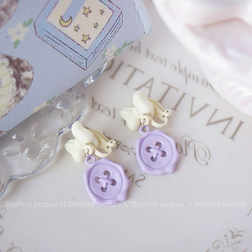 / Drop Bow Clip-On Button Earring