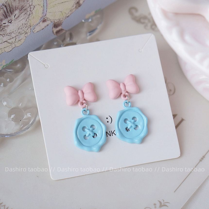 / Drop Bow Clip-On Button Earring