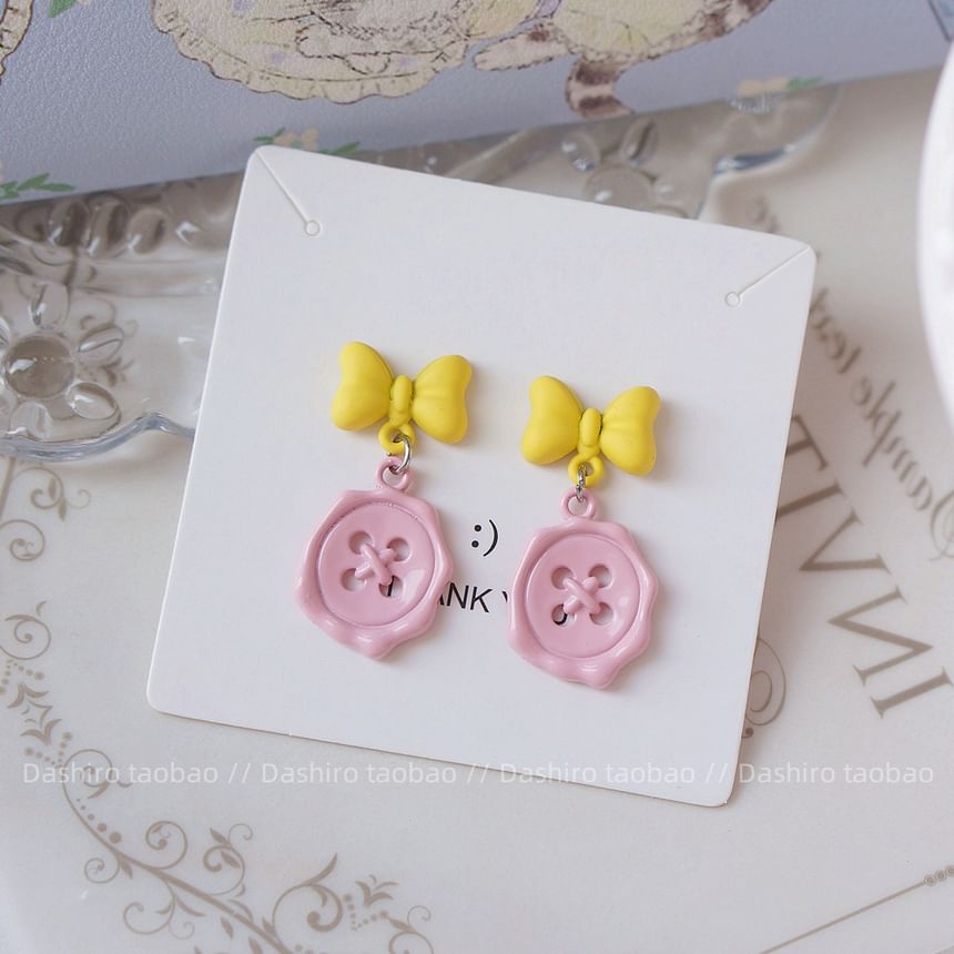 / Drop Bow Clip-On Button Earring
