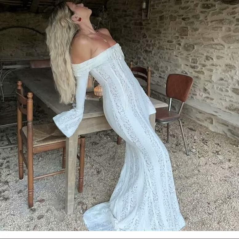 Off The Shoulder Long Sleeve Lace Mini Bodycon Dress / Sheath Evening Gown