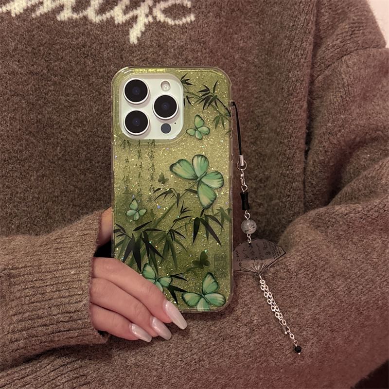 / Set Charm Phone Bamboo Case Butterfly