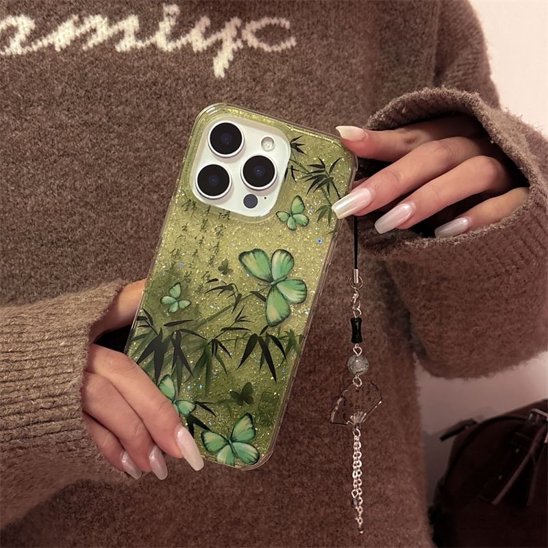 / Set Charm Phone Bamboo Case Butterfly