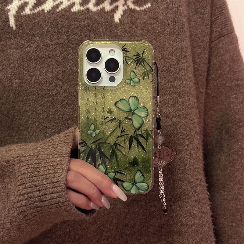 / Set Charm Phone Bamboo Case Butterfly