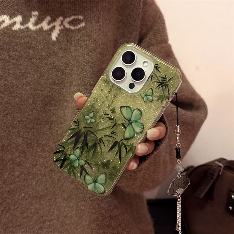 / Set Charm Phone Bamboo Case Butterfly