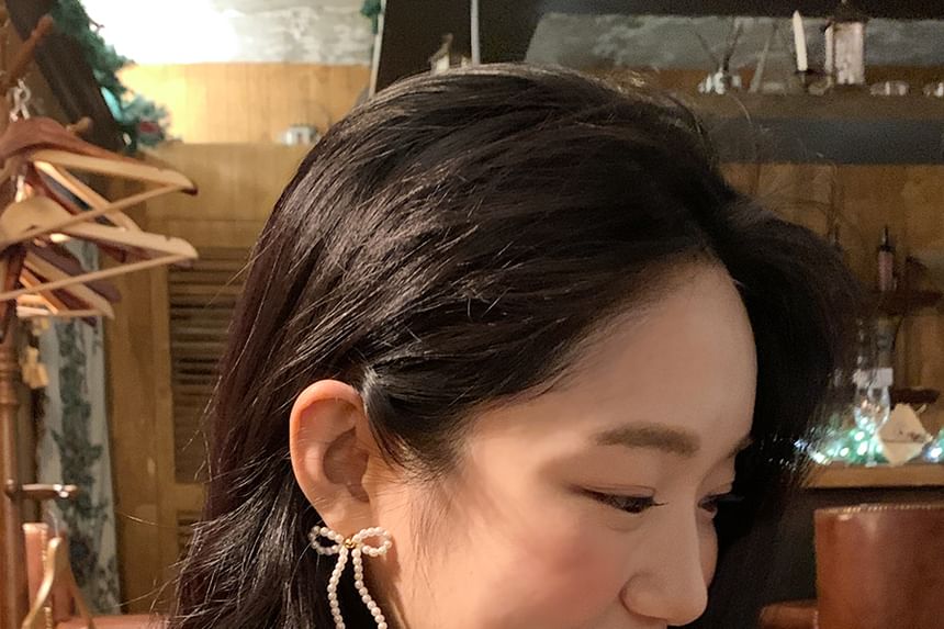 Sterling Earring Bow Silver 925 Stud Beaded