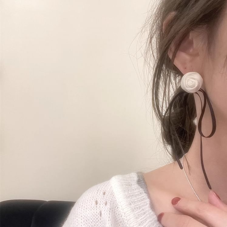 Ribbon Flower Earring Stud