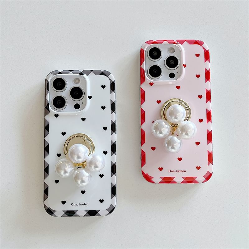 / Faux Case Phone Ring Set Pearl Heart Finger