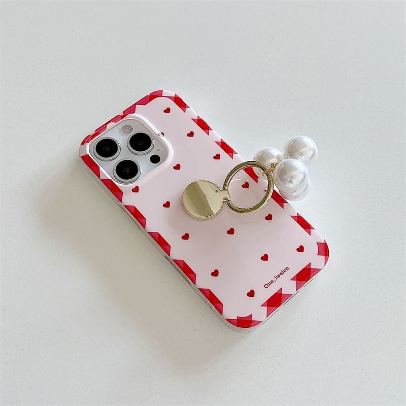 / Faux Case Phone Ring Set Pearl Heart Finger